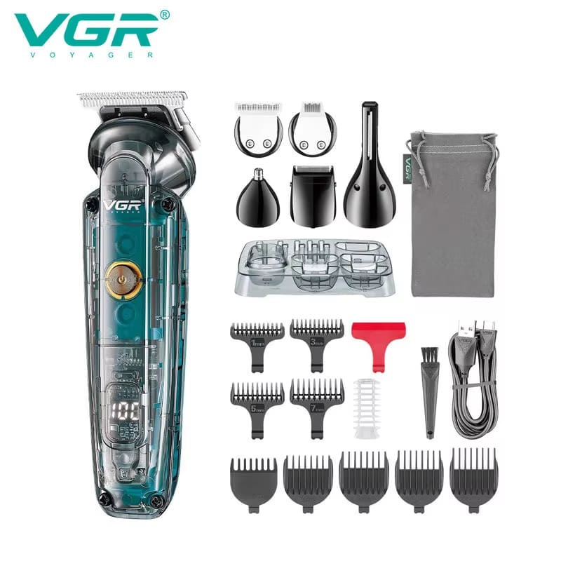 

VGR V-102 6in1 Hair Clipper with Transparent Digital Display Nose Hair Trimmer Sideburn Shaving Device for Men Safe and Skin-friendly Hair Trimming зелёный