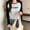 Autumn Tops for Women, New Long-sleeved T-shirts with Design, Color-blocked Embroidered Letters, High-end Inner Bottoming Shirts