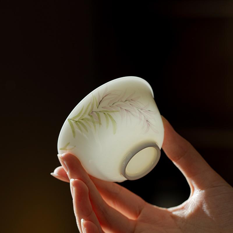 white porcelain tea cup high-end personal tea drinking household single cup pure hand-painted wisteria flower tea cup