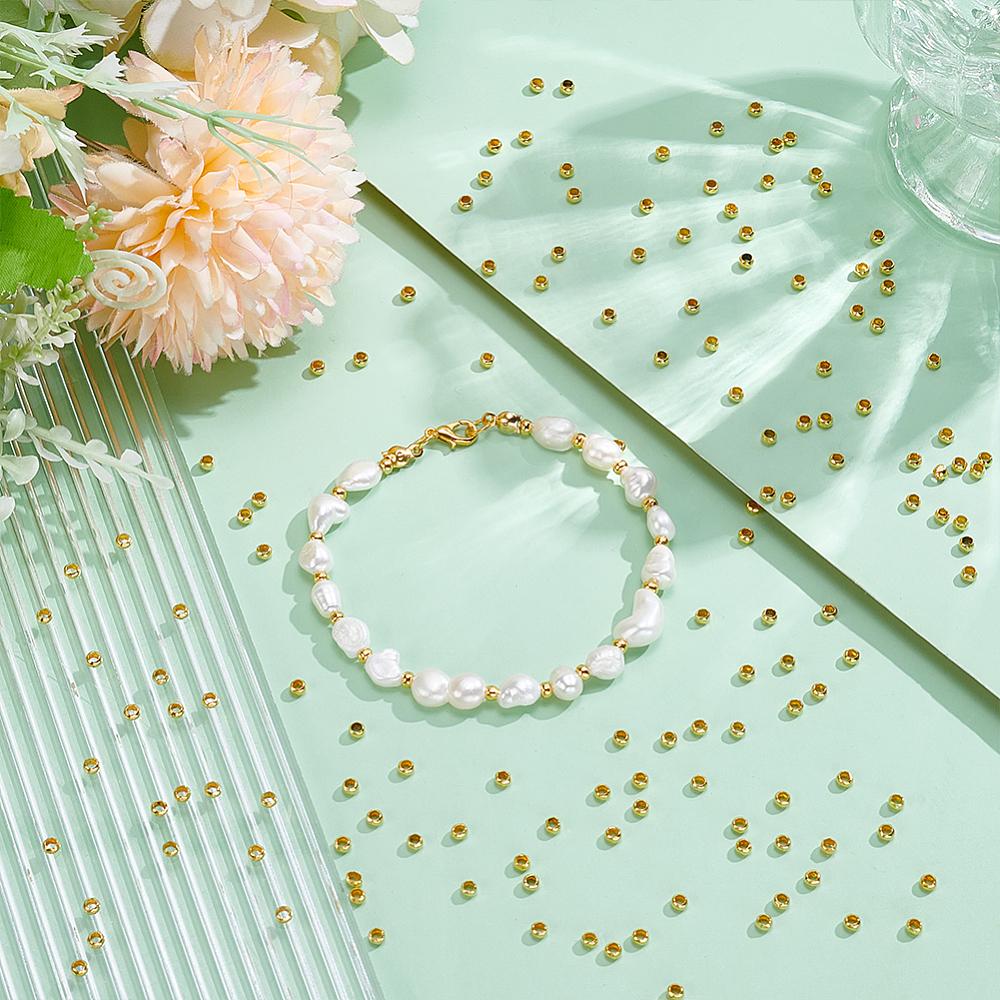 1000Pcs Brass Crimp Beads, Rondelle, Golden, 2x3mm, Hole: 2mm