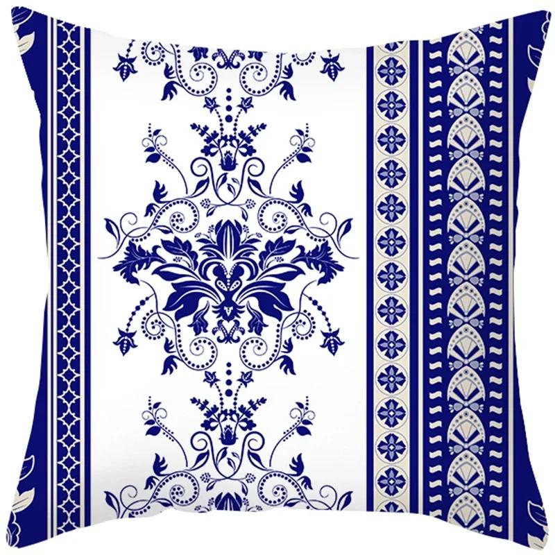 Home Decor Blue and White Floral Pattern Pillow Covers Pattern Cushion Cover Suitable for Sofa Bedroom Car Pillow Cover