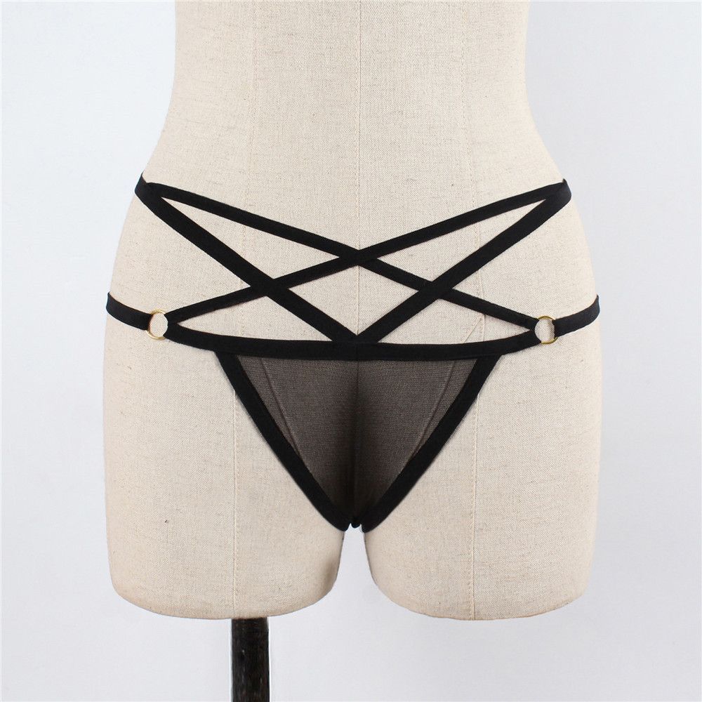 Women Bandage Sheer Thongs Underwear Elastic Straps Sexy Lace Panties Transparent G-string