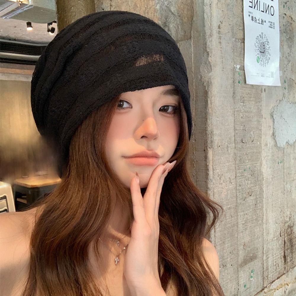 Hollow Beanies Hat Breathable Sunscreen Cap Retro Knitted Hat Spicy Girls