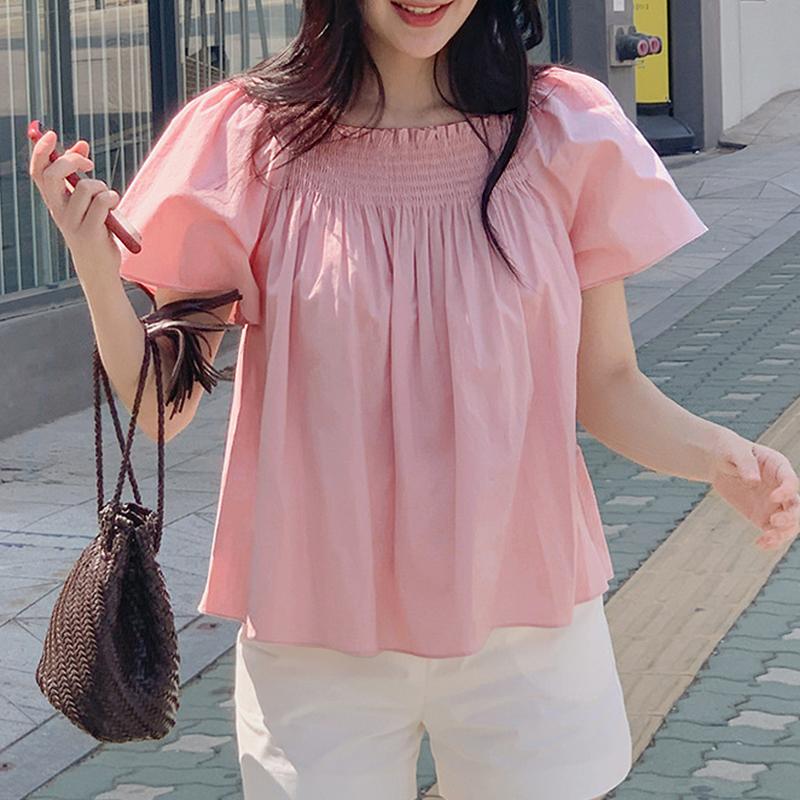 

ZANZEA Women Korean Short Sleeves Square Neck Neckline Pleated Doll Blouses 5XL розовый