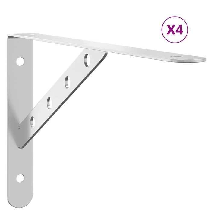 VidaXL Shelf Brackets 4pcs 30x2.5x15.5cm Silver Stainless Steel, Wall Mount, Wall Shelf Bracket,, Bracket 30299
