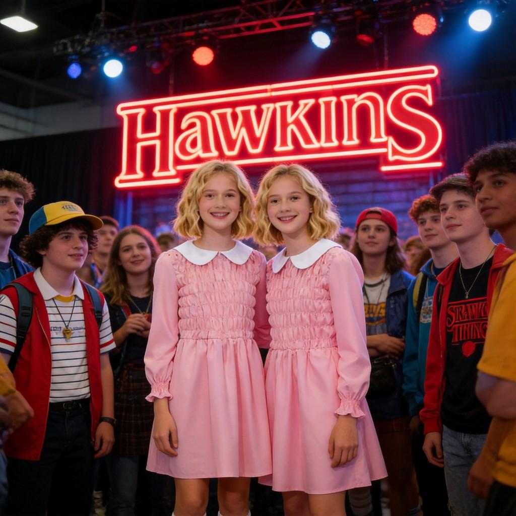 Stranger Things Eleven Cosplay Pink Dress With Polyester Fabric For Kids And Adults