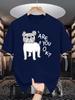 Unisex Crew Neck Tee Cute Bulldog Are You Ok Letter Cartoon Print Soft Cotton Loose Short Sleeve Summer Casual Male Streetwear Tops