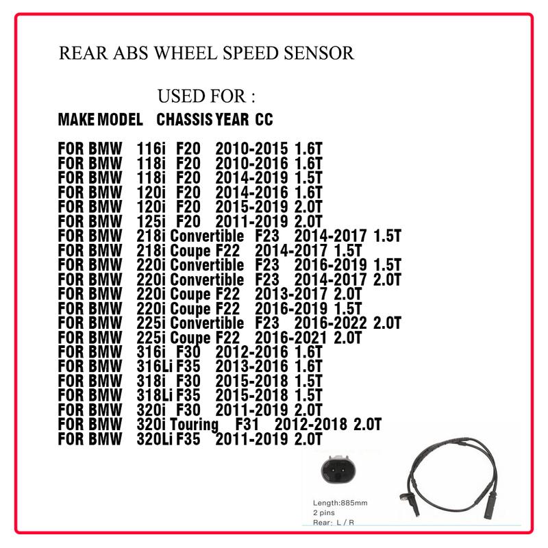 Car Accessories REAR ABS Wheel Speed Sensor For BMW ActiveHybrid 3 GT 1 2 3 4 M Series 34526791225 6791225