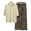 Pajamas Women's Spring and Summer New V-neck Short-sleeved Cotton and Linen Pants European and American Large-size Loungewear Two-piece Set
