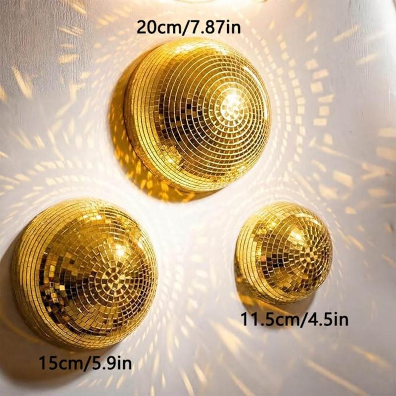 Set of 3 Disco Ball Half Sphere Wall Decoration Mirror Tile Party Backdrop Accent with Adhesive Pad for Room Styling