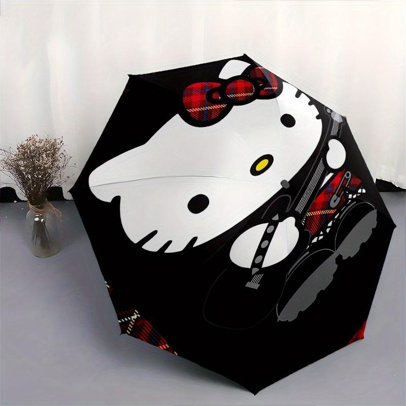 Hello Kitty,Tartan Automatic Folding Umbrella Simple 8 Rib Design, Bright Cartoon Pattern, Durable Iron Frame, Suitable For Travel, Outdoor,