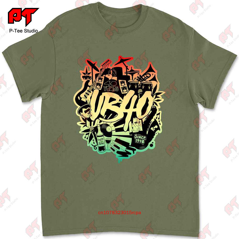 Koszulkka Ub40 40. Rocznica Oficjalny Klub Dub Reggae Czarna Rasta Logo 4XL IH21