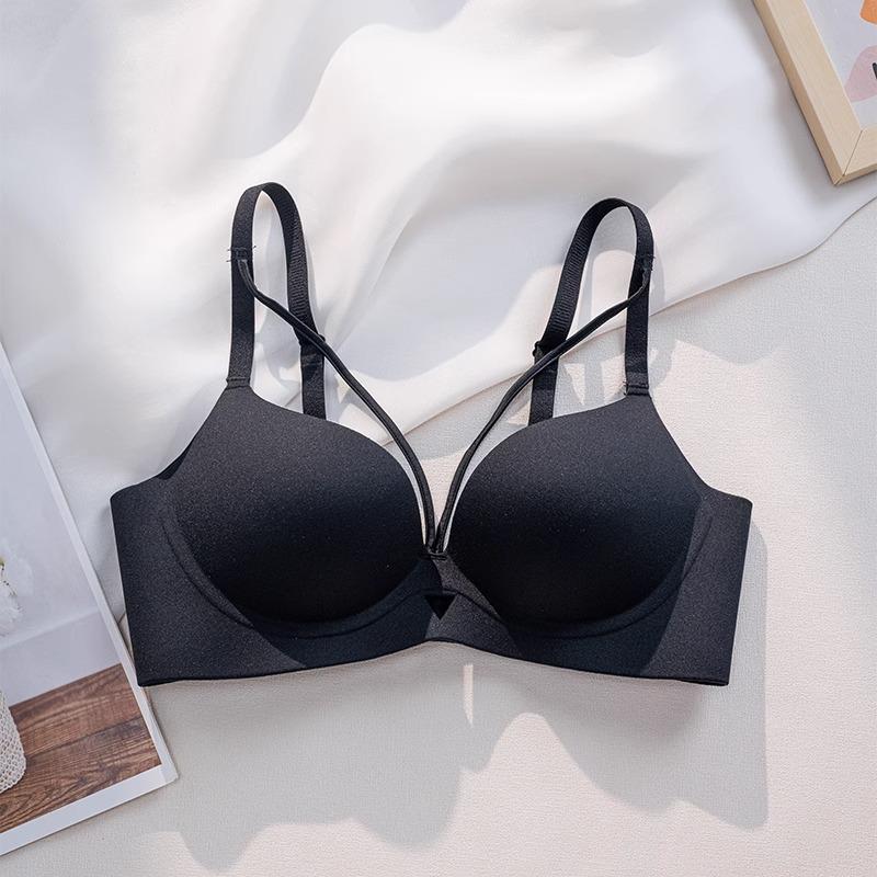 Black Seamless Push Up Bra with Cross Straps and Adjustable Shoulder Straps S чёрный