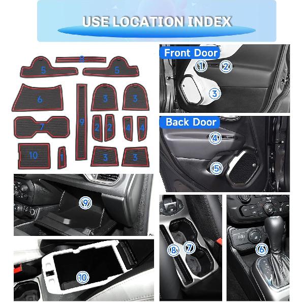 SXCY for - Jeep Renegade Accessories Renegade Door Slot Mats Cup Holder erts Liner Coasters Console erts Liner Waterproof Mats (red)