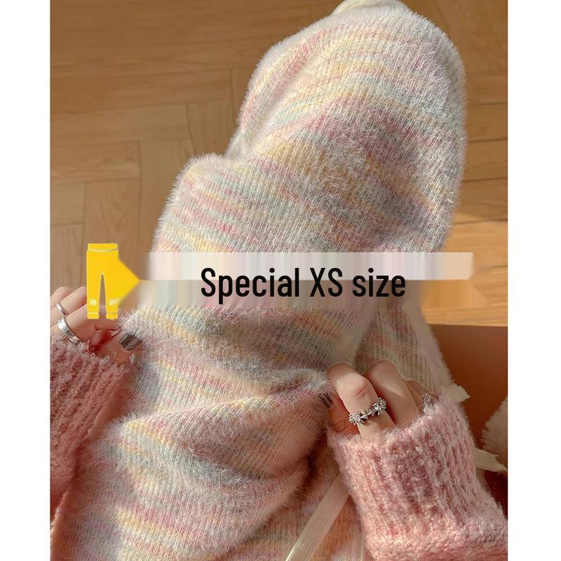 150cm High Waist Mori Rainbow Knit Fleece-Lined Wide Leg Pants - Autumn/Winter Petite Collection