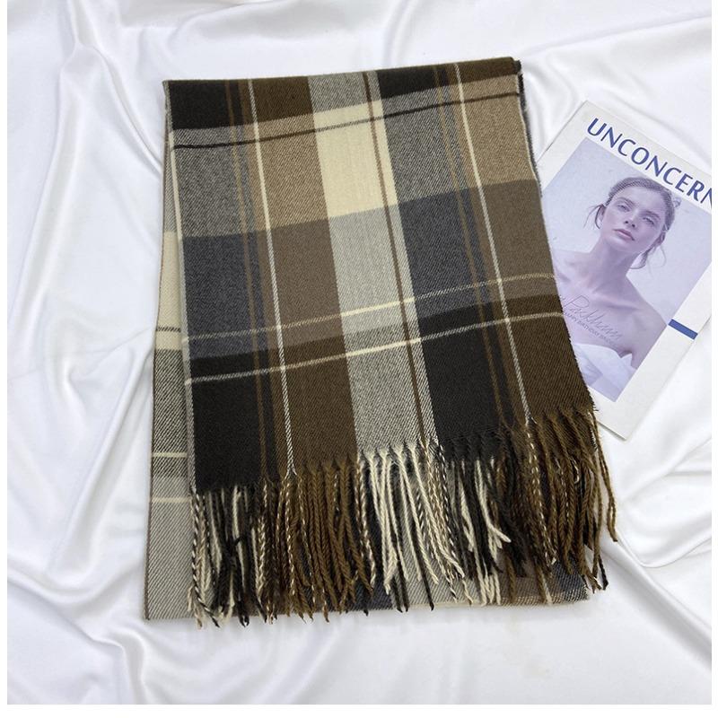 Plaid Scarf Women's Autumn and Winter New Retro Shawl Imitation Cashmere Warm Fringed Scarf