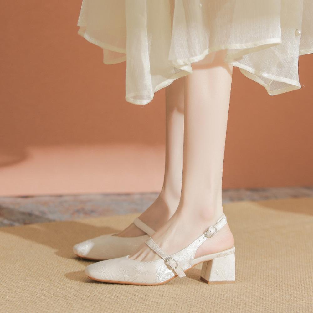 Fashion Sandals Women Summer New China-Chic Style with Skirt Leather Shoes Women's Thick Heel Casual One Word with Square Head Mary Jane