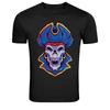 Pirate Skull Graphic T-Shirt Captain Skeleton Halloween Biker Style Tee