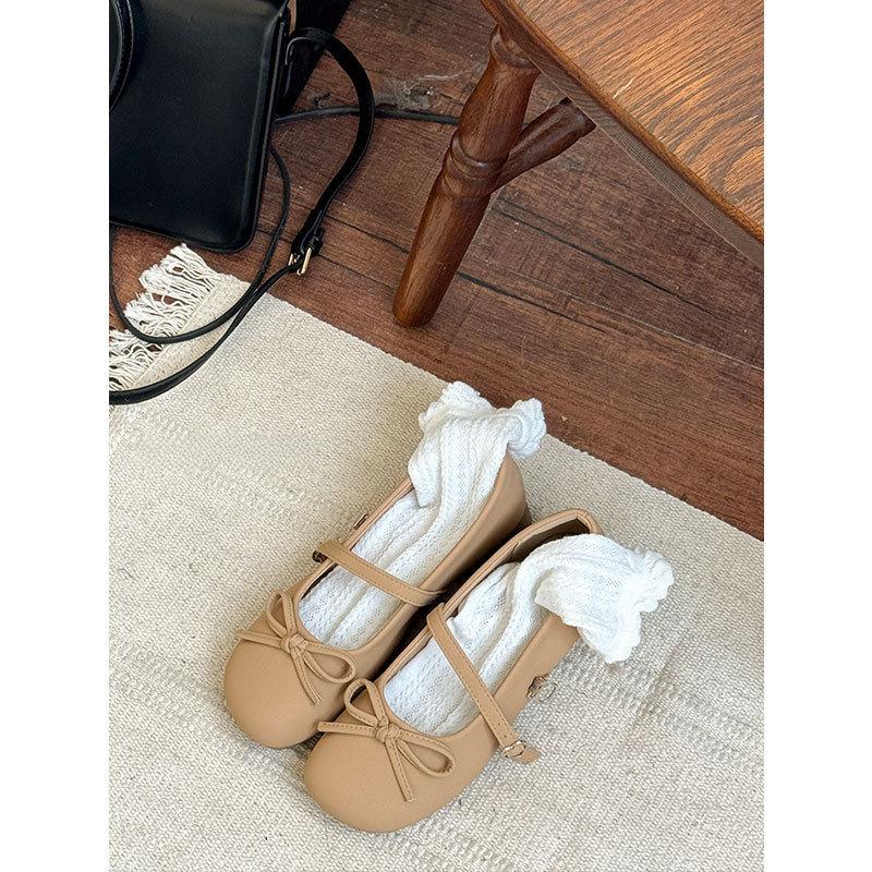 Cream Mousse Gentle French Coarse Heel Mary Jane Shoes Female Bow Fairy Soft Single Shoes Female Small Leather Shoes