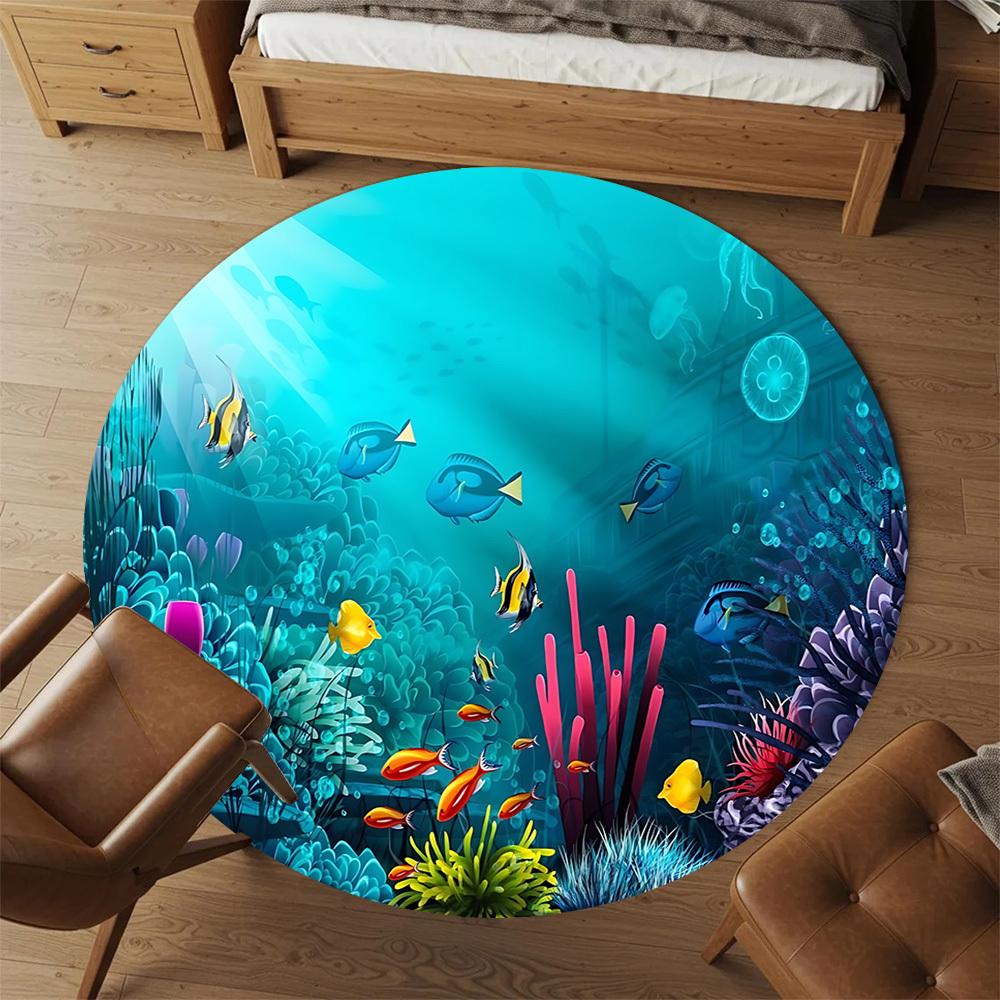 1 szt. podwodny ocean Okrągła mata na krzesło Dywanik - Antypoślizgowy, Mata podłogowa do biura, sypialni i dekoracji wnętrz c1125119