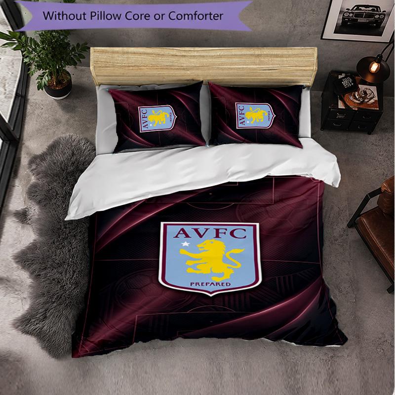 Aston Villa Football Themed Bedding 3Pcs Duvet Cover Set Decorative Bed Linen For Teen Room Home Decoration