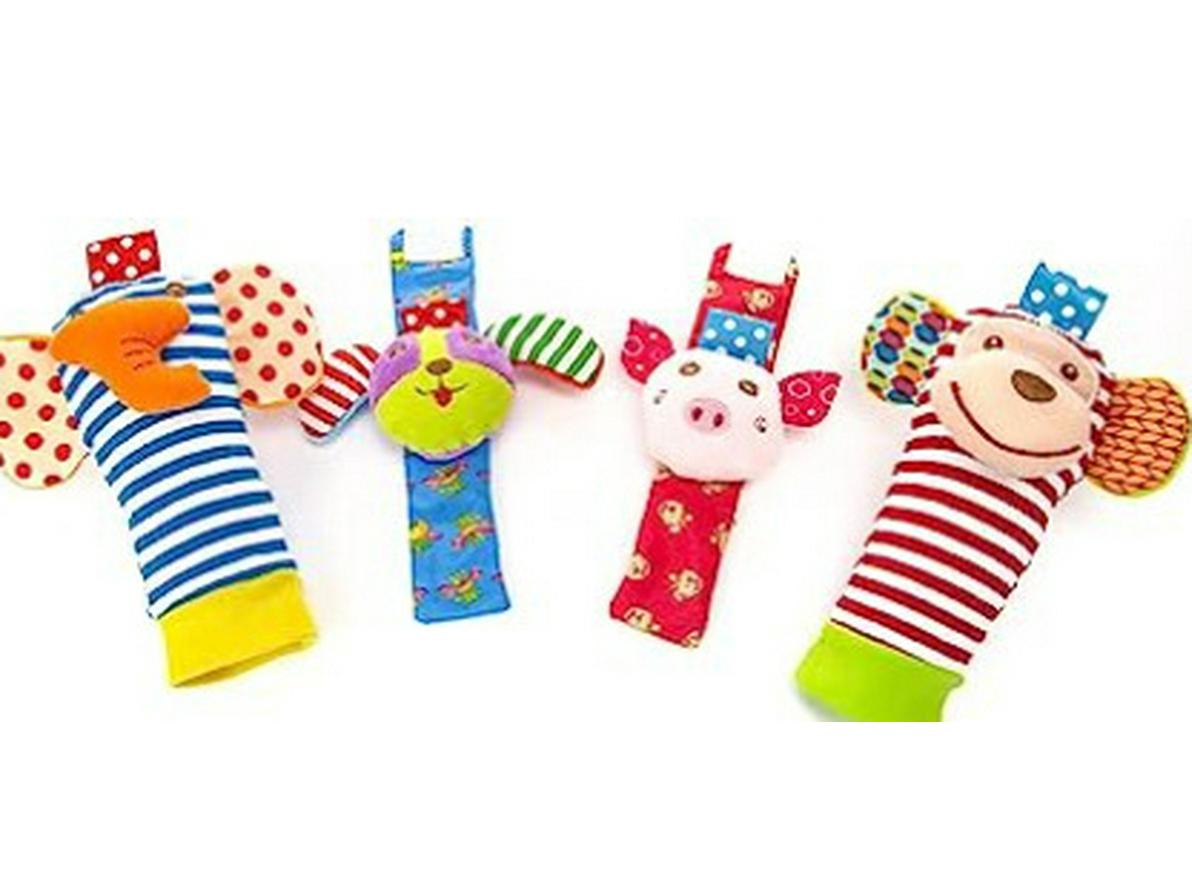 Набор браслетов-погремушек и носочков с мультяшными животными для младенцев (Сертифицировано CPC CE EN)