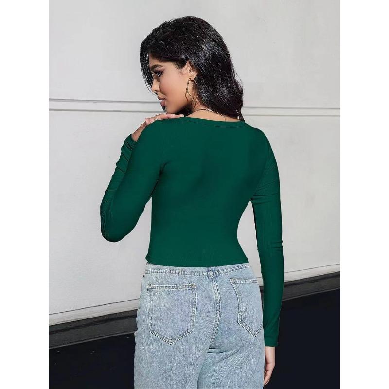 Women's Fashion Casual Spring Fall Solid Color Print Long Sleeve Square Collar Blouses & Shirts