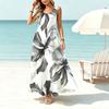 A-Line Boho Maxi Dress,Simple Floral Sleeveless Lightweight Women's Dress for Beach Vacation,Elegant Flowy Look