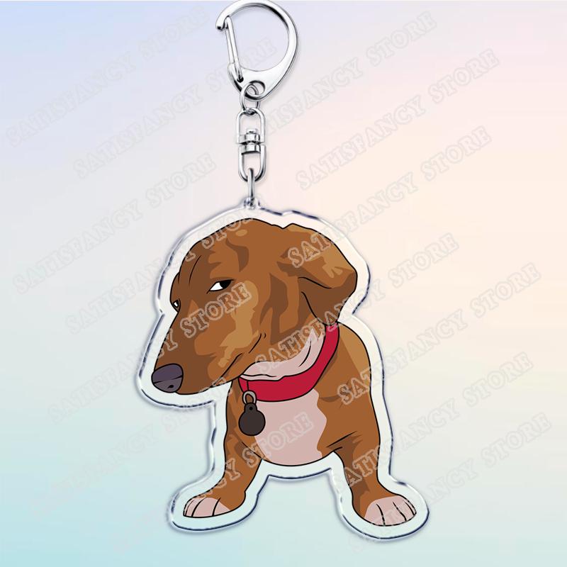 Funny Suspicious Dog Meme Face Keychains for Accessories Bag Fun Side Eye Puppy Dachshund Keyrings Jewelry Fans Friends Gifts