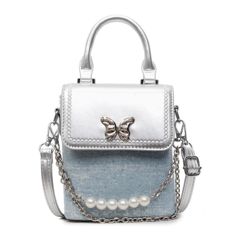 Foreign style small bag women's summer 2025 new Korean version fashion butterfly handbag single shoulder crossbody denim small square bag
