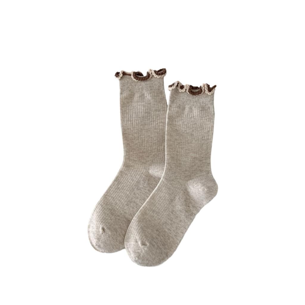 Boneless Lace Piles Of Socks Contrasting Wood Ear Rim Socks Sweet Girl Ballet Style