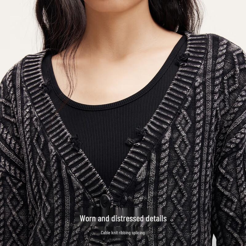 VEROMODA Women's Distressed V-Neck Knit Cardigan