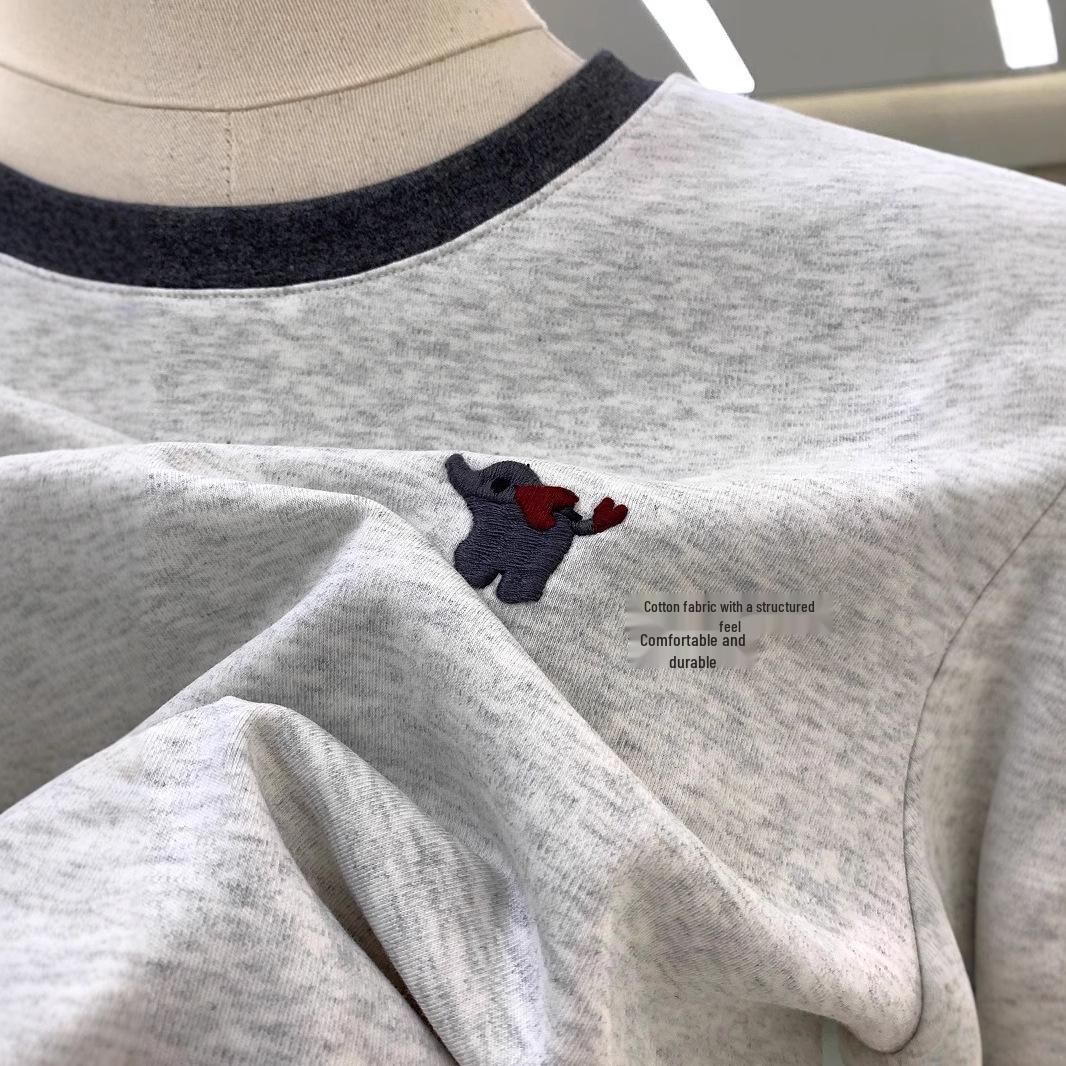 

Women s Slimming Elephant Embroidery Round Neck Short-Sleeve T-Shirt - 100% Cotton, Youthful Design 2XL (Under 185 lbs) серый