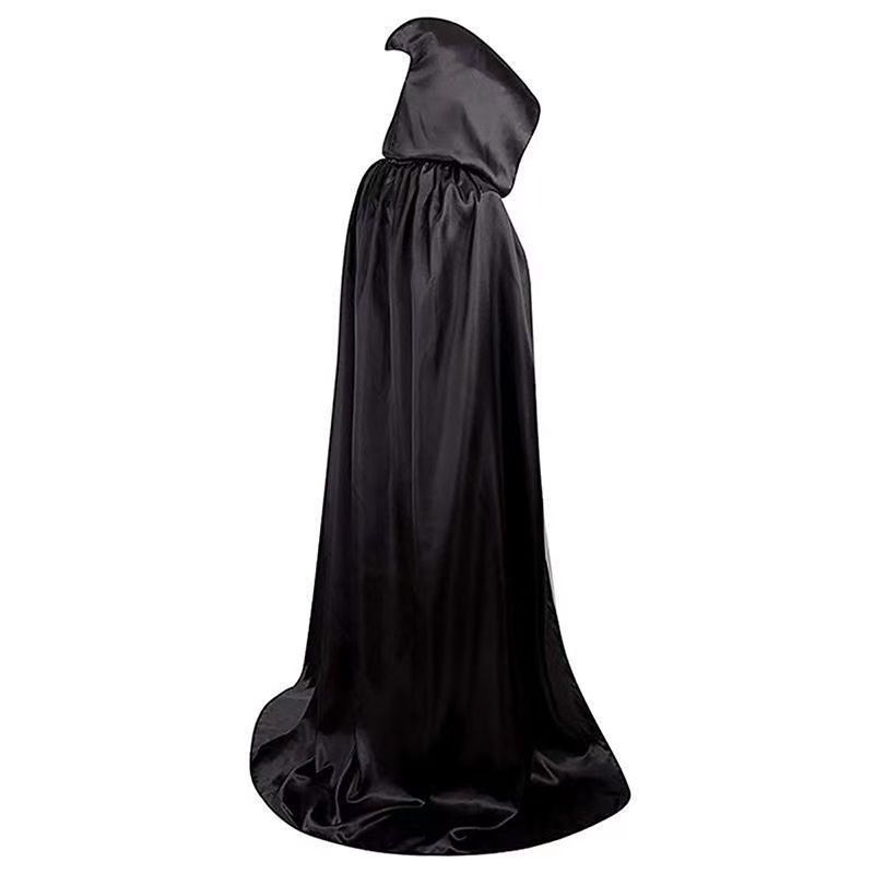 Halloween Satin Cape for Adults Kids, Grim Reaper Cloak Vampire Robe, Party Costume Black