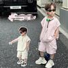Boys' 2026 Summer Quick-Dry Sleeveless Zipper Two-Piece Set with Letter Print Shorts