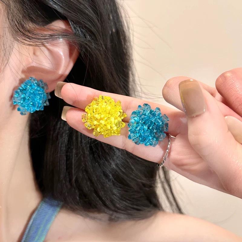 Colored Embroidered Ball Flower Stud Earrings For Women Contrasting Resin Flower Earrings Sweet  Ear Jewelry Accessories