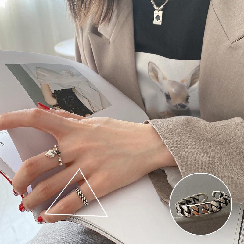 Korean Retro Geometric 925 Silver Plated Open Ring for Women