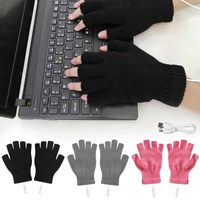 USB Heated Gloves USB Rechargeable Heating Mittens Winter Washable Half Hand Warmers Electric Thermal Gloves For Cold Weather