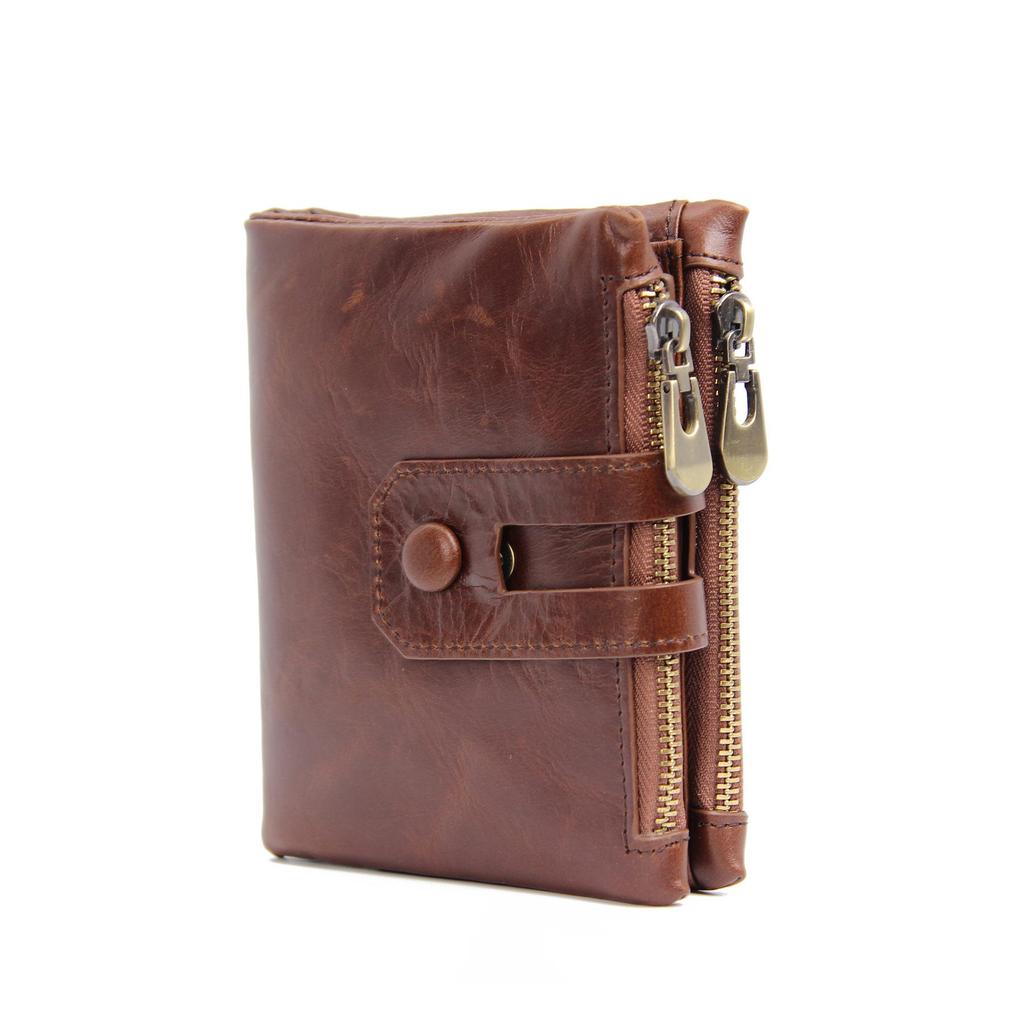 Men's Crazy Horse Leather Bifold Wallet with Multi-Card Slots and Coin Pouch