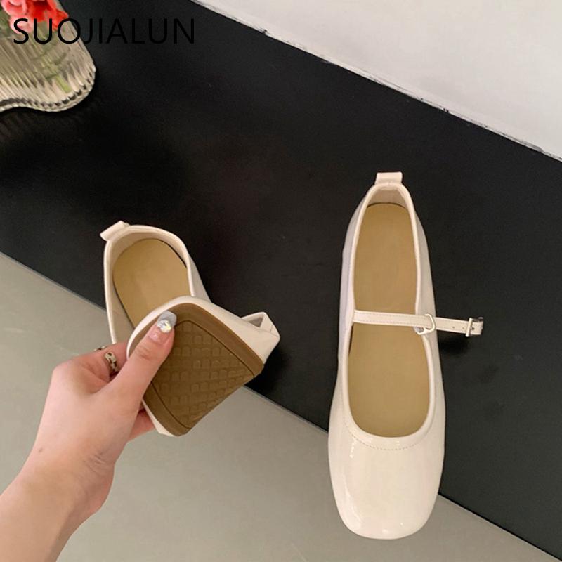 Fashion SUOJIALUN 2025 Summer New Women Mary Jane Shoes Soft Casual Outdoor Dress Flat Ballet Shoes Round Toe Shallow Slip On Flats