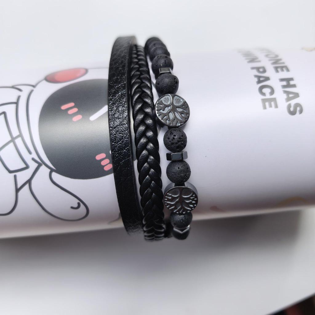 Men's Multi-layer Handwoven Leather Bracelet with Natural Stone Hematite
