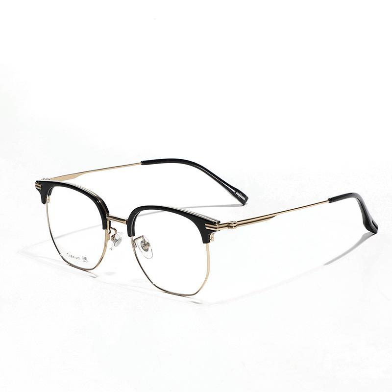 Retro Glasses Frame, Metal Titanium Eyebrow Mirror Frame, Men'S And Women'S Myopia Can Be Equipped With Flat Glasses