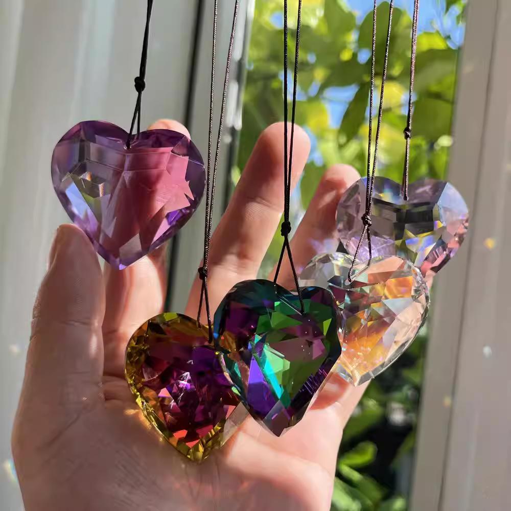 Crystal Hanging Decoration Ab Colorful Crystal Heart Suncatcher Rainbow Maker Decoration Multicolored Crystal Window Pendant
