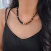 Vintage Maillard Style Natural Tiger'S Eye Stone Black Agate Contrasting Color Atmosphere Necklace Collarbone Chain