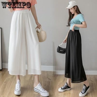 Double Layer Chiffon Wide Leg Pants for Women's Spring and Autumn High Waisted Draped Straight Leg Pants Loose Casual Pants