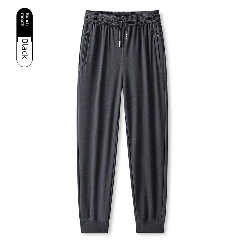 Foreign Trade Export Surplus Summer Men's Elastic Ice Silk Loose Straight-Leg Sports Quick-Dry Cool Casual Long Pants