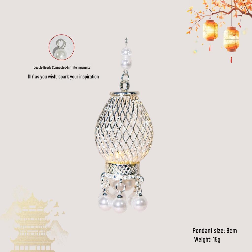 Luminous DIY Palace Lantern Fan Pendant Magnet Keychain Ornament - Ancient Style Accessory
