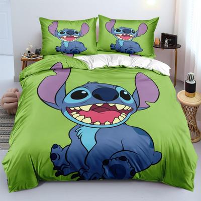 Home Textile Three-Piece Green Cartoon Digital Printing Quilt Pillowcase Bedding