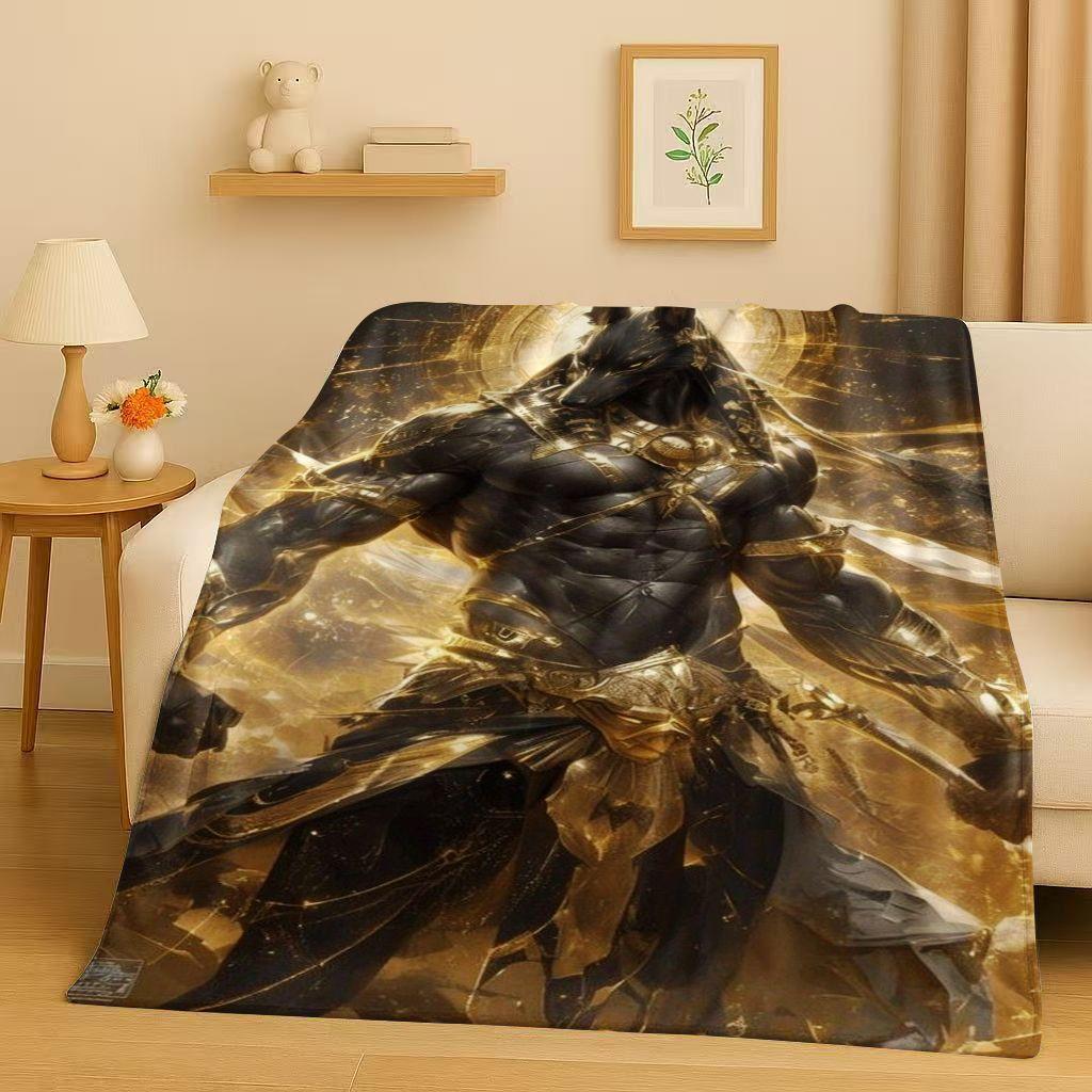 Toter Gott Anubis Pharao Altes Ägypten Mythologie Cartoon Flanelldecke, Ultraweiche Plüschdecke für Zuhause Schlafzimmer Bett Sofa Abdeckung
