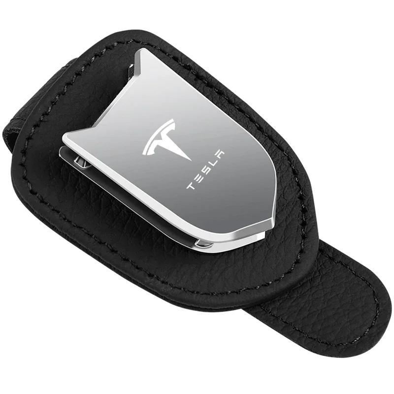 Car Sticker Tesla Car Sun Visor Glasses Clip Leather Eyeglasses Clip for Tesla Model 3 Y S X Roadster Cybertruck Juguete SpaceX